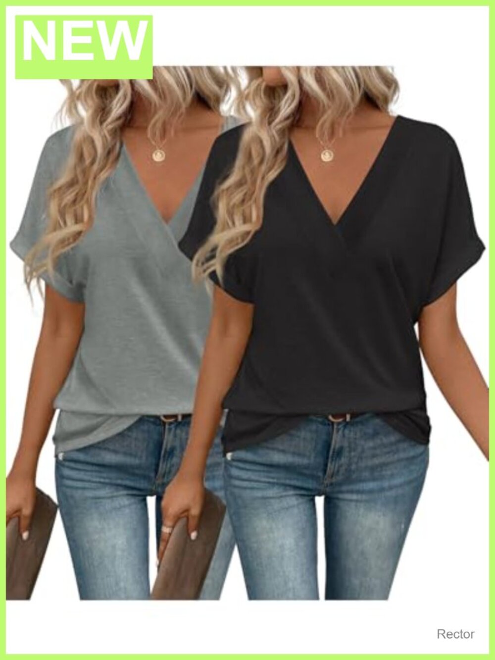 2 Pack Womens V Neck Short Sleeve T Shirts Loose Fit Cotton Spandex Tees